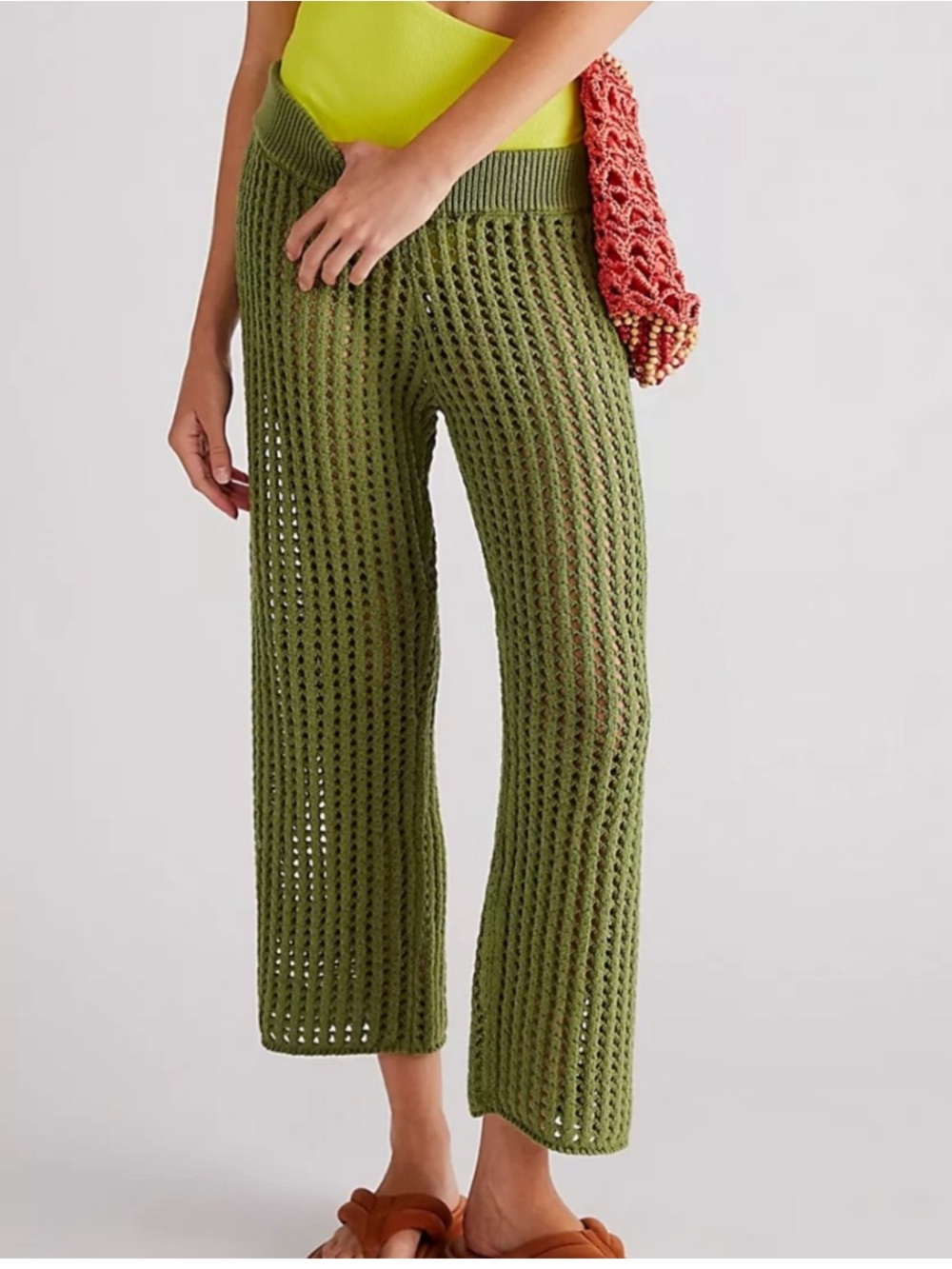 Free People Beach Excursion Fauxchet Sweater Pants Green Size Medium